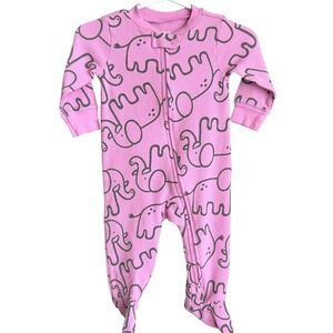 Carters Baby Sleeper 6M Pink Elephant Print Waffle‎ Knit Zip Up Footed Pajamas